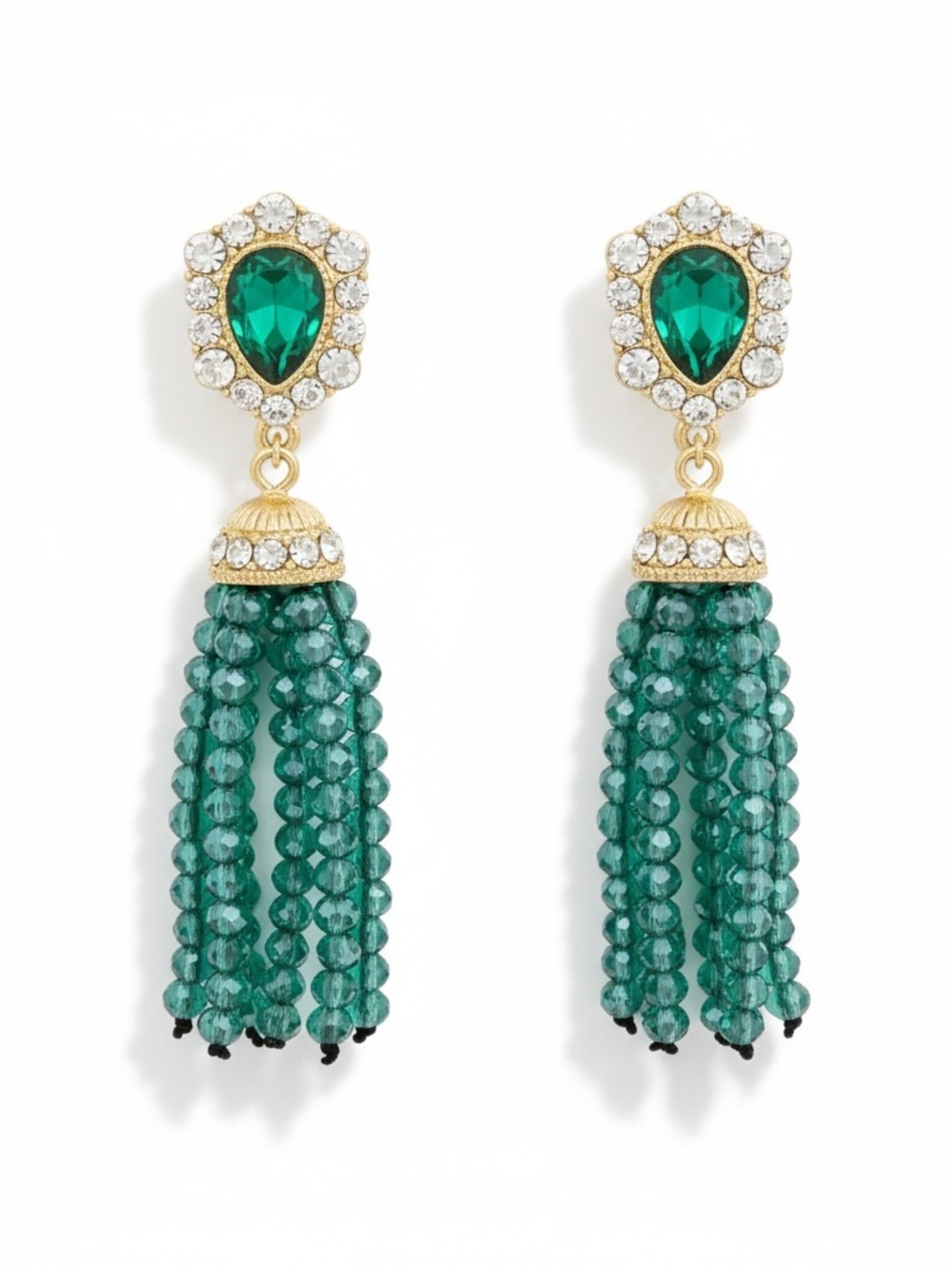 Vintage Monet Emerald Green Crystal Tassel Drop Earrings NWT